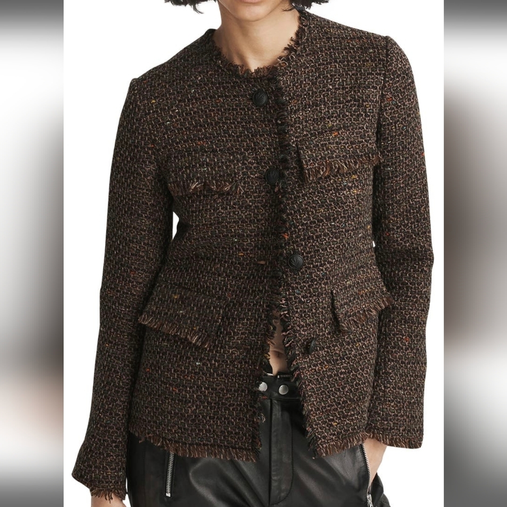 Rag and bone Ezra Linton tweed blazer, size M, brown